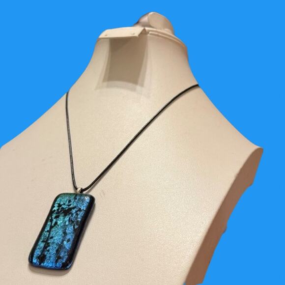 Sparkly Blue Green Dichroic Artisan Glass Pendant - Picture 3 of 8